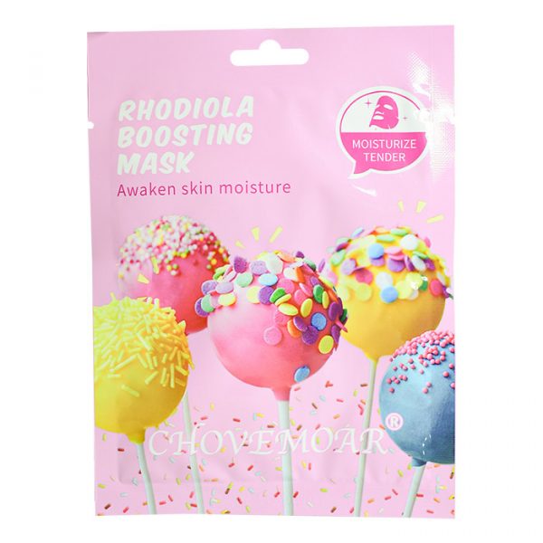Mascarilla en sobre rosado de bombones con confeti chovemoar